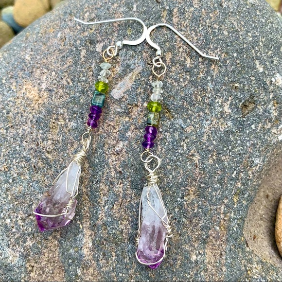 Amethyst Crystal & Bead Earrings - Picture 11 of 16